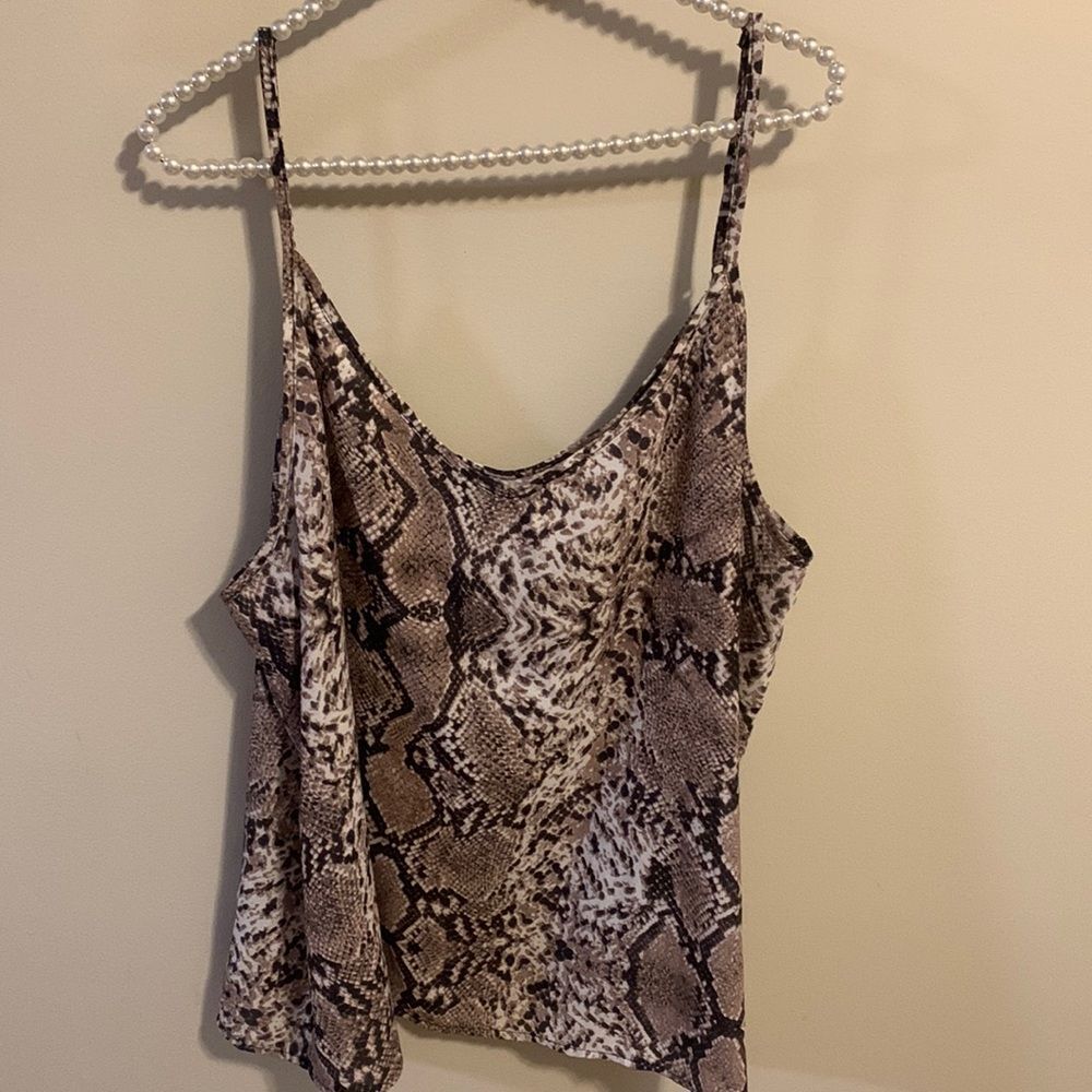 Snakeskin Cami Tank Top 4XL Plus Size Brown Print Spaghetti Strap Polyester
